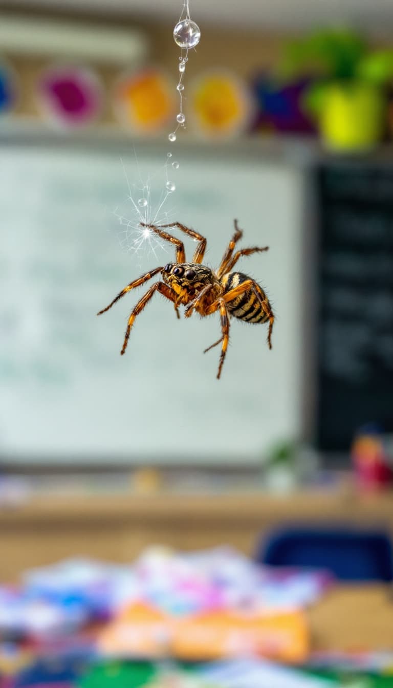 AI generated: Spider fly on classroom 