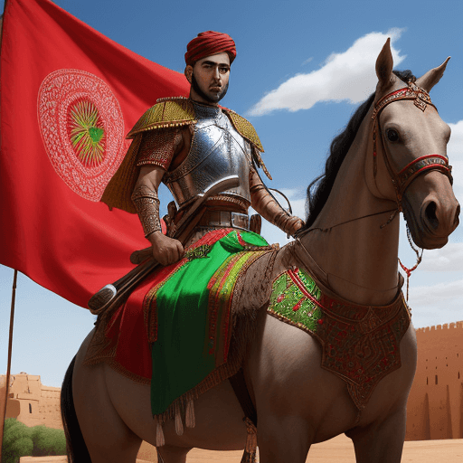 AI generated: 
Full realistic portrait of a Moroccan warrior wearing a traditional Moroccan costume with the Moroc...