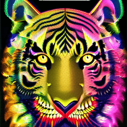 AI generated: 16k masterpiece, with a gorgeous young black tiger random color spectrum, pointillism, intricate, de...