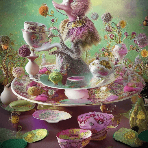 AI generated: Imagine a fantastical tea party at the crossroads of reality and dreams. Instruct the AI to bring to...