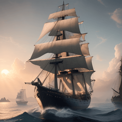 AI generated: Photo of a ultra realistic sailing ship, dramatic light, pale sunrise, cinematic lighting, battered,...