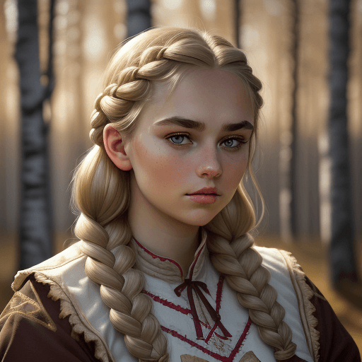 AI generated: A girl with hair braided in a thick braid, in a national Slavic costume, aesthetics of the Slavs, an...