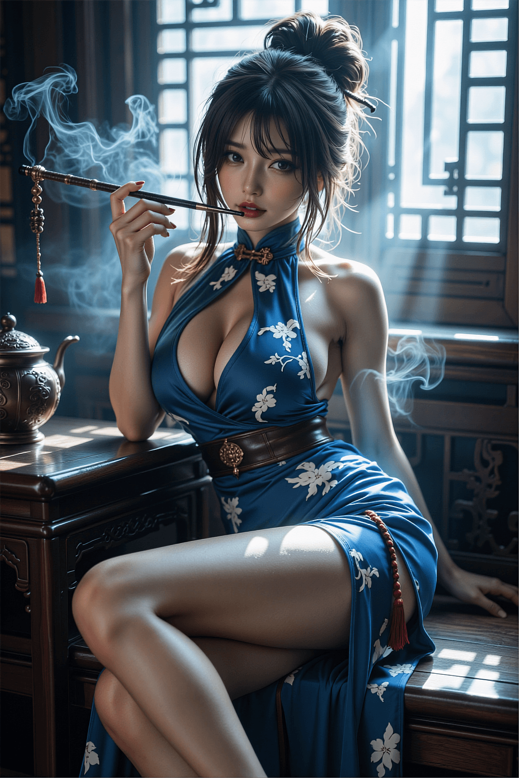 AI generated: A highly detailed, photorealistic, cinematic medium-full shot of an enchanting young East Asian woma...