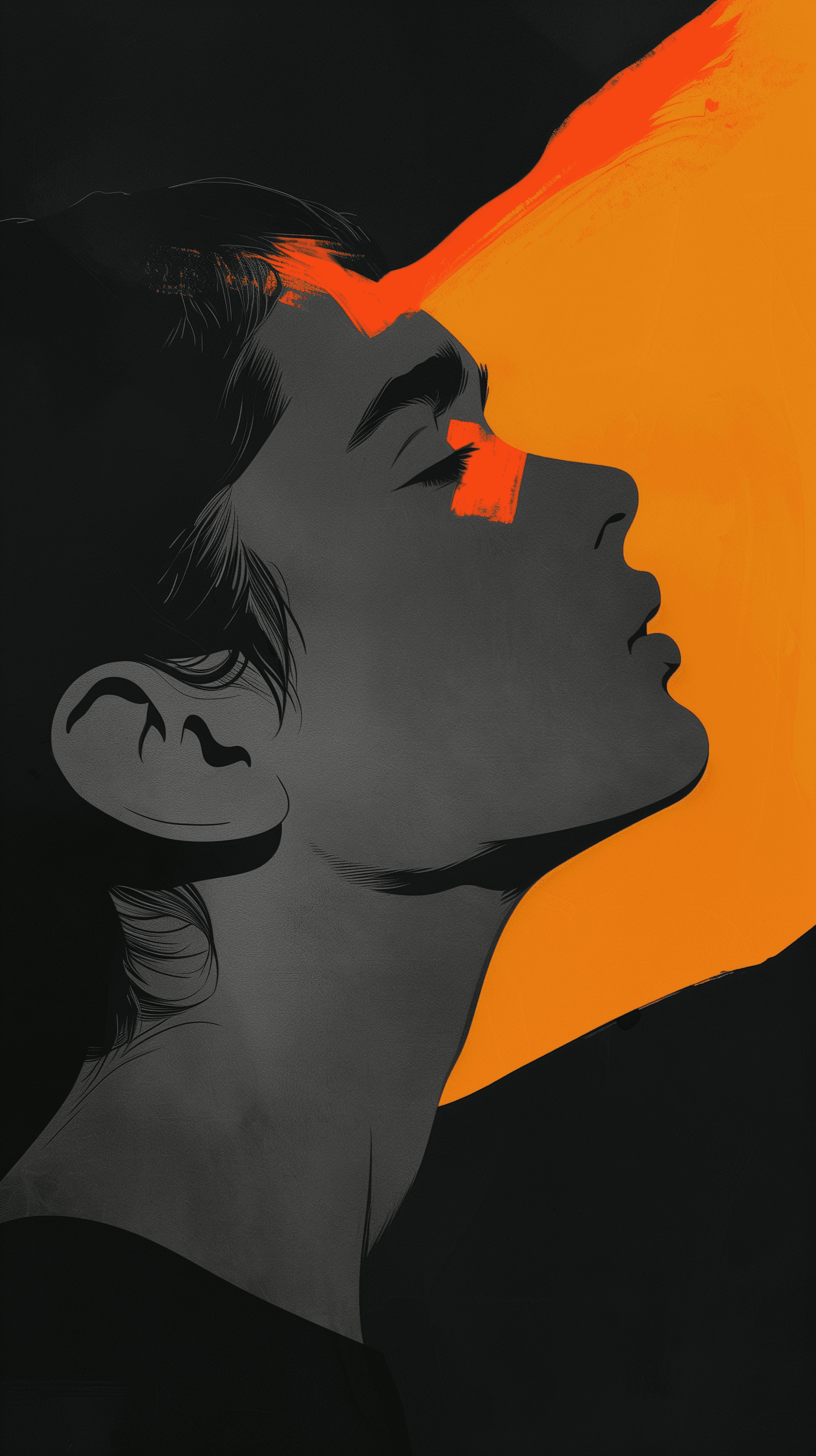 AI generated: stylized side profile of a young female, illustrated in a minimalist graphic style with strong contr...