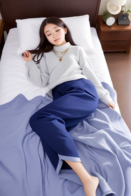 AI generated: masterpiece, best quality, admire vega \(umamusume\), indoor, object hug, pillow, bed sheet, lying, ...