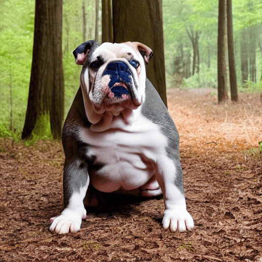 AI generated: cinamatic 16K english bulldog in the woods 