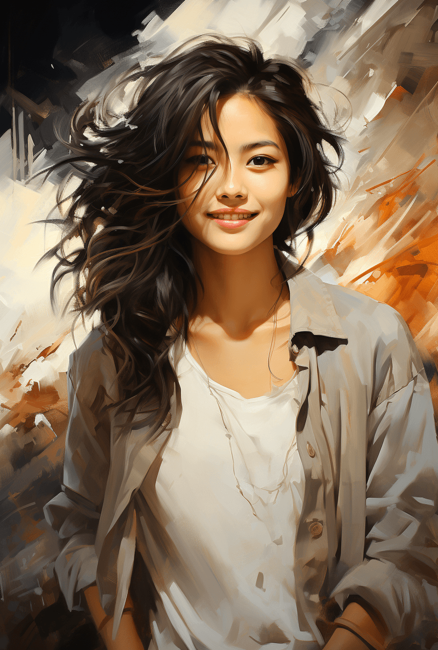 AI generated: an asian woman smiling smiling at the camera, in the style of oshare kei, precise detailing, light g...