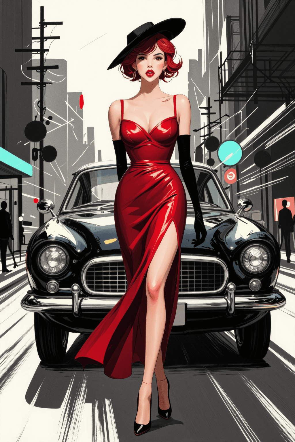 AI generated: illustration, noir-inspired style, painterly digital art, graphic composition, cinematic lighting. A...