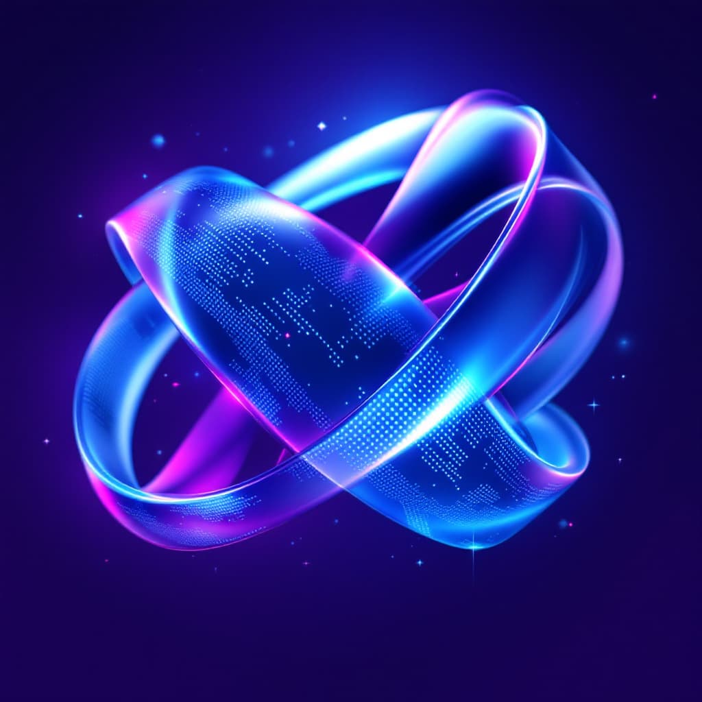 AI generated: Futuristic abstract digital ribbon, glowing neon blue and purple colors, pixelated data streams flow...