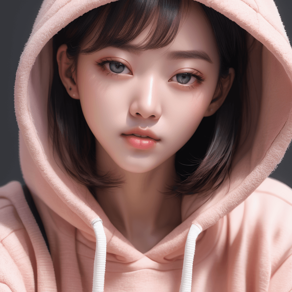 AI generated: girl, a Beautiful Korean woman, kpop idol, (Cute Loose Bob hair), ((hoodie)), ((sweatpants)), (small...