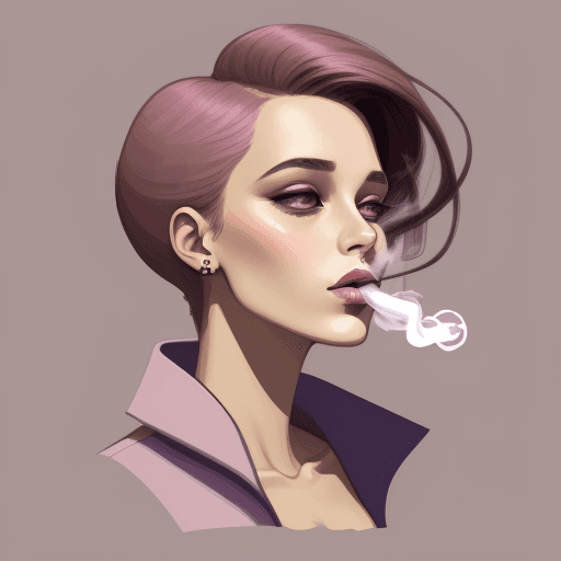 AI generated: A smoking female, Digital illustration, Modern era, Mixed colors with prominent use of purples, pink...