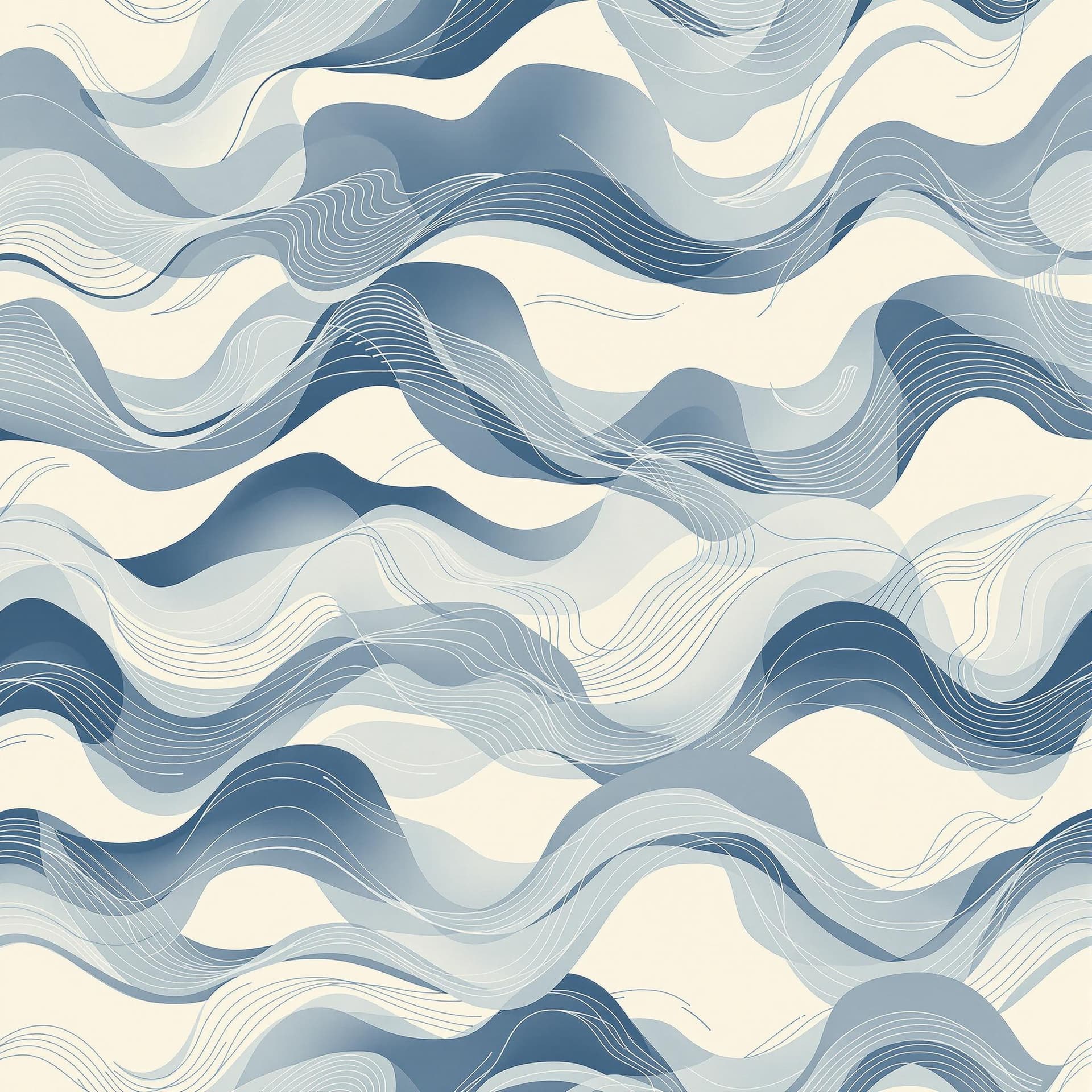AI generated: "Seamless pattern with a luminous cream (#FAF3DD) background.  Abstract wave patterns in deep indigo...