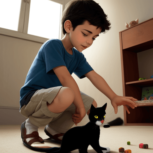 AI generated: A boy playing with cat