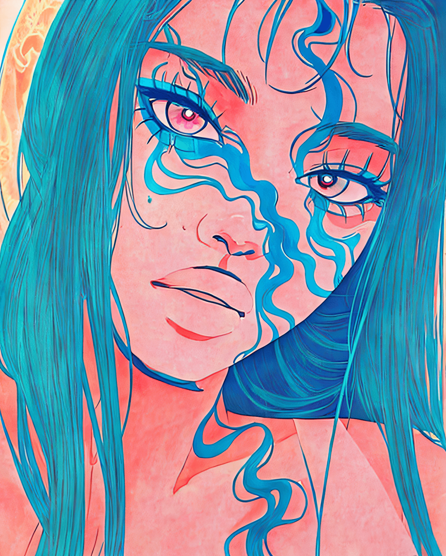 AI generated: a close up of a woman with blue paint on her face, anime vibes, stunning anime face portrait, digita...