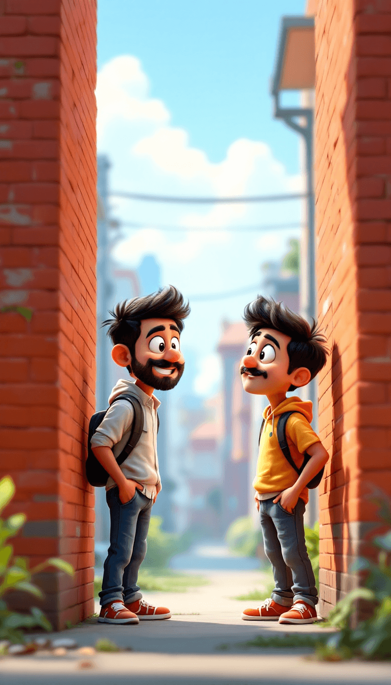AI generated: A 3D-rendered cartoon-style illustration showing two funny young Indian men (age 20-22), standing on...