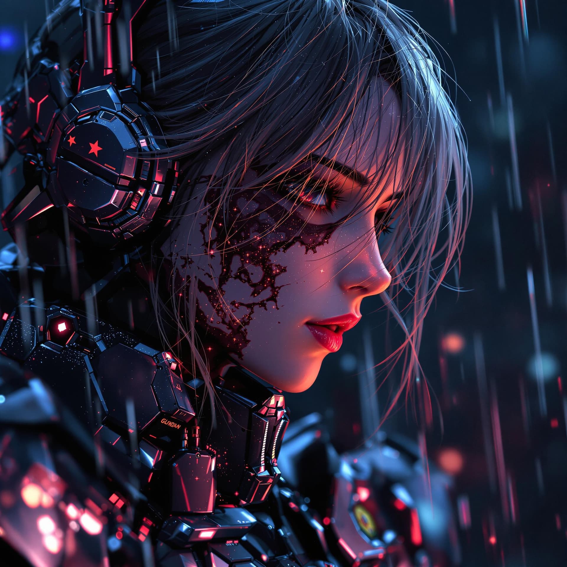 AI generated: <lora:Valerian&Laureline-comic-style:0.6>| girl wearing gundam armor| battle damaged armor| its a da...