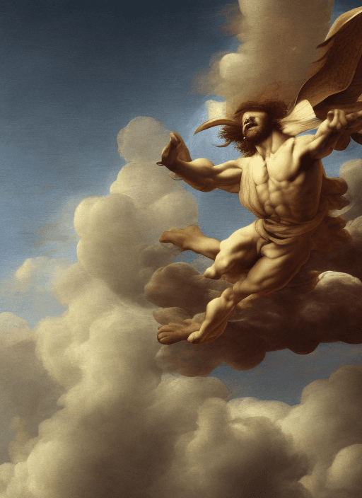 AI generated: A man flies into the clouds in this 8k painting by Leonardo da Vinci