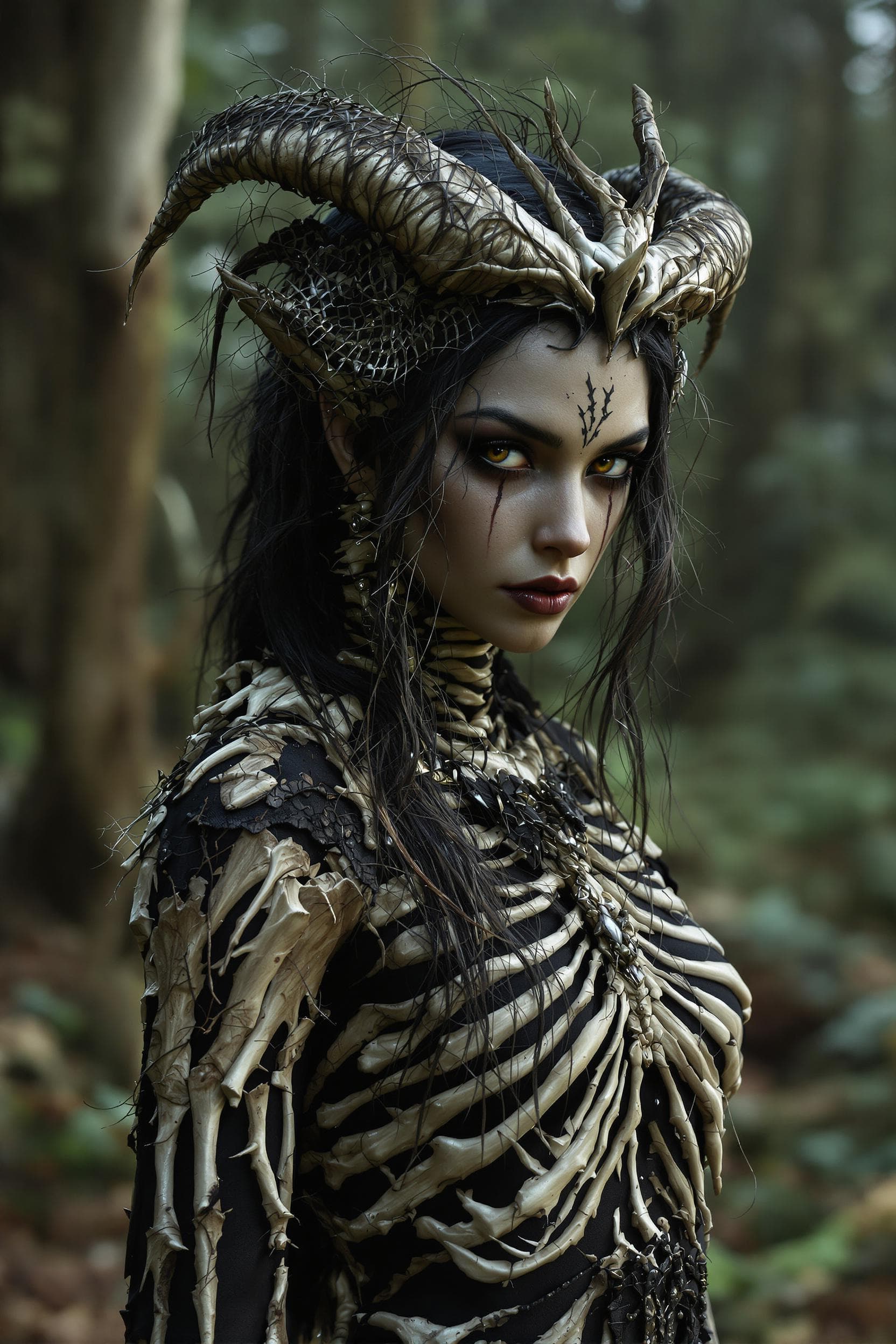 AI generated: 25 year old slender girl, photo of a seductive Ciguapa druid, hyper detail, intimate facial expressi...