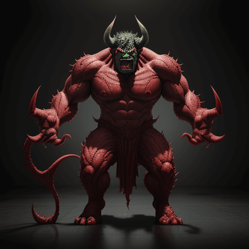 AI generated: devil monster  with the design and character of Hulk The devil monster is gold and Red dark, no wate...