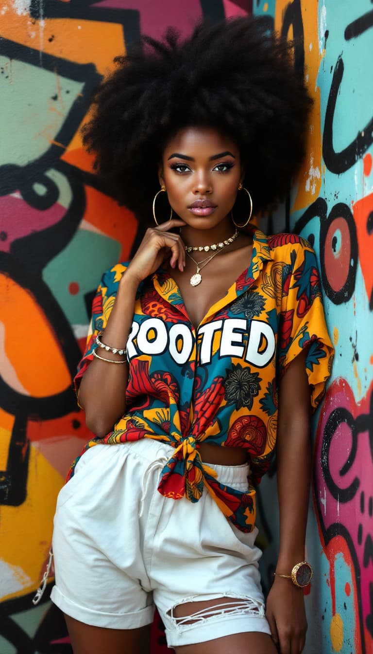 AI generated: An intensely detailed, almost painterly portrait of a free-spirited African-American woman. She pose...