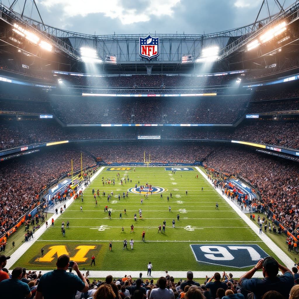AI generated: A photo of an NFL superbowl match ongoing between two rivaling teams with fans cheering their teams ...