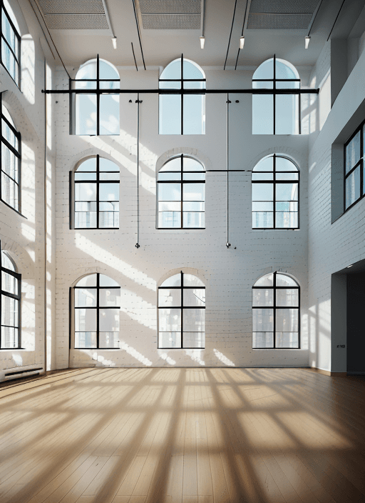 AI generated: High-resolution photography of interior design, of a gym inside a building with surrounding apartmen...