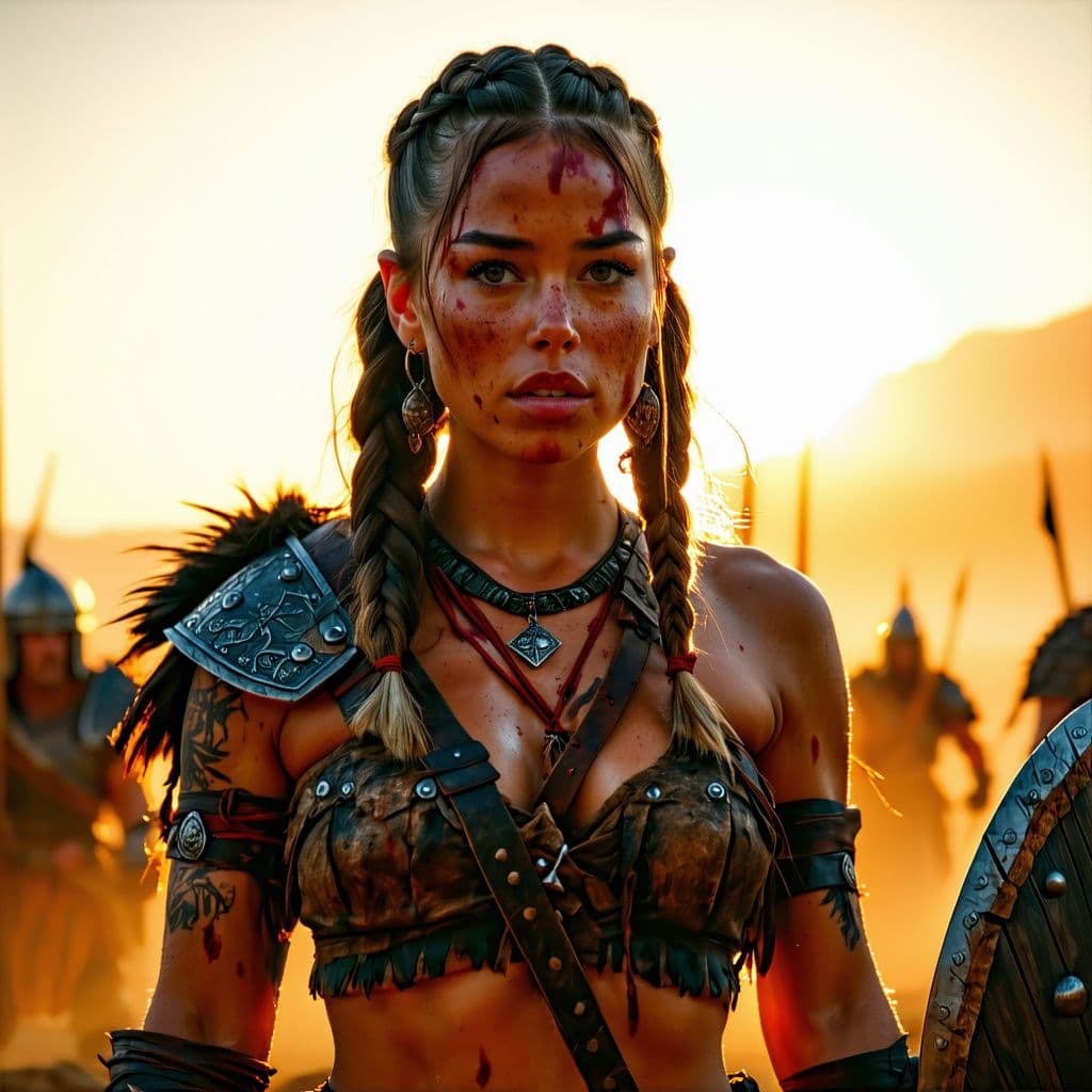 AI generated: Photo of sexy Barbarian Girl sucking big dick, big load of cum, dramatic light, pale sunrise, cinema...