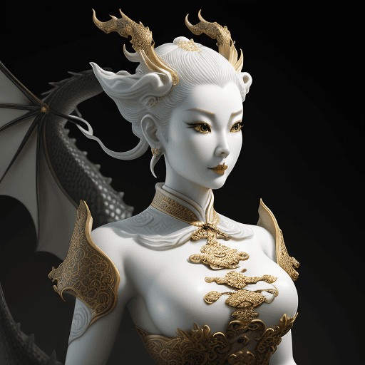 AI generated: pretty and coquettish, Tradition Chinese Ink Painting, dragon, high angle view, octane render, sculp...