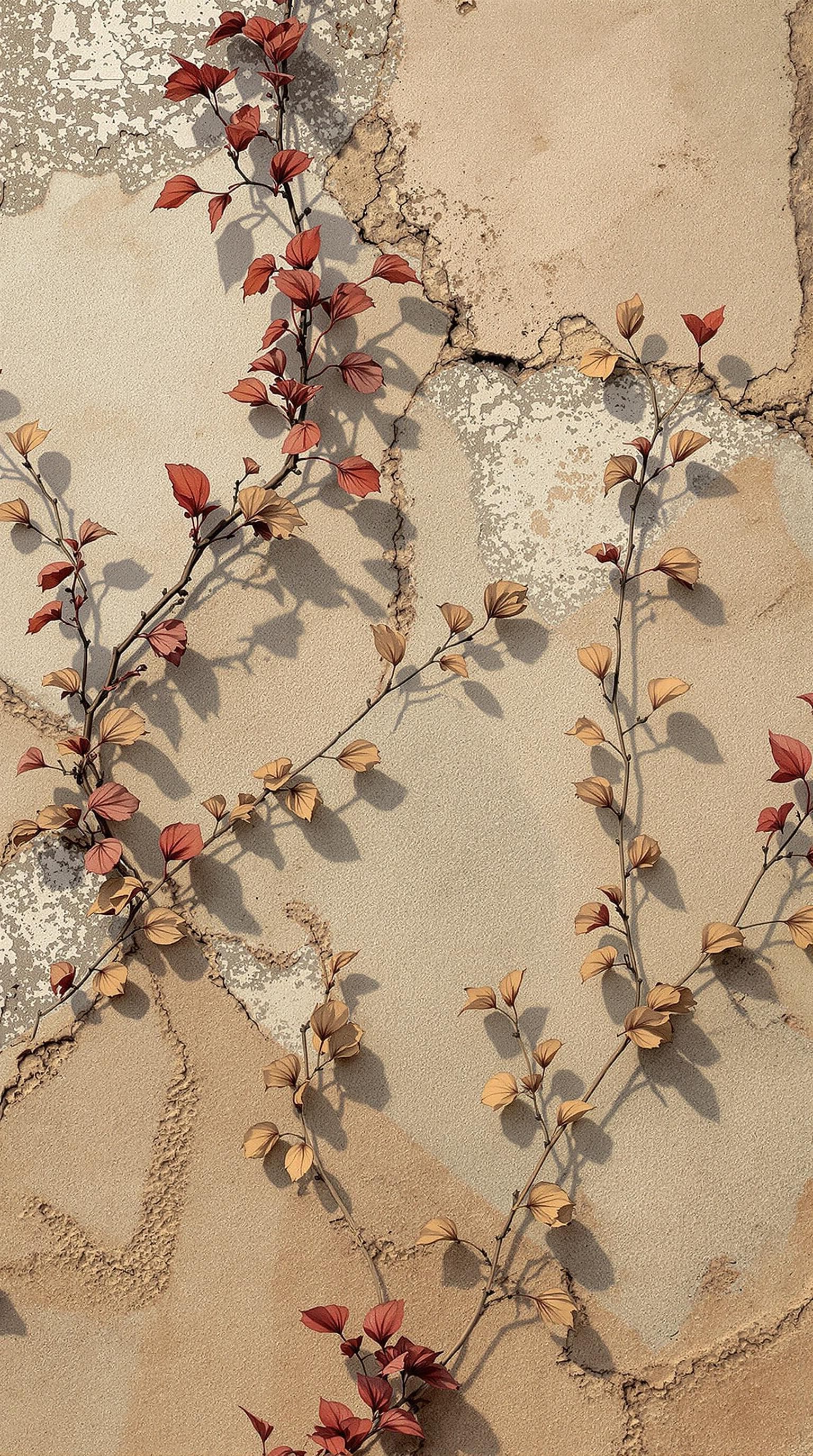 AI generated: Weathered rustic walls, Spring Autumn plants blends seamlessly with high-definition digital art that...