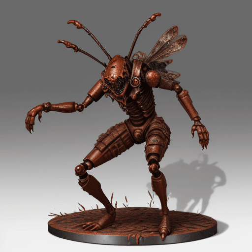 AI generated: rusty iron bloody full body figurine of ferocious distorted BUG  out of Jed-Rst, Rusty, masterpiece,...