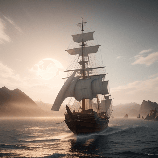 AI generated: Photo of a ultra realistic sailing ship, dramatic light, pale sunrise, cinematic lighting, battered,...