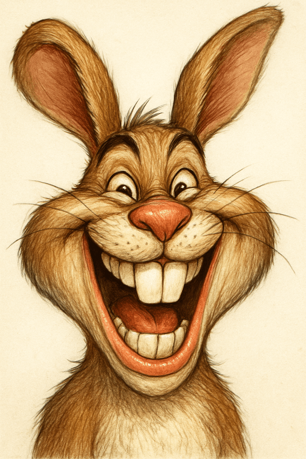 AI generated: A hilariously laughing rabbit portrayed as an editorial caricature, close-up portrait, wildly expres...