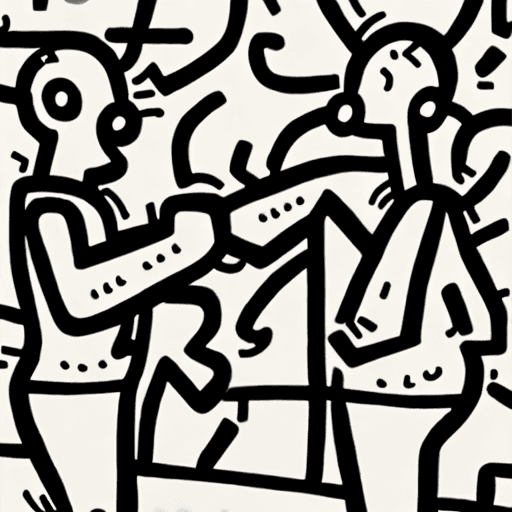 AI generated: man handshake, art by Keith Haring