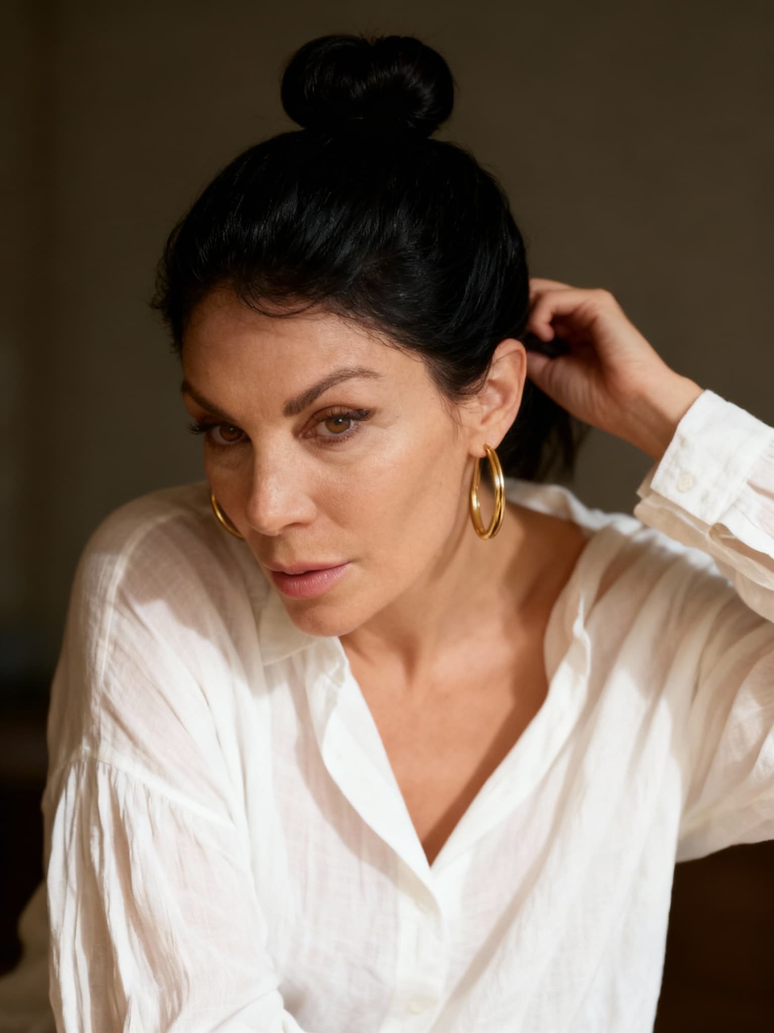 AI generated: Date night with a beautiful mature female instagram influencer. She has dark brown eyes, silky and s...