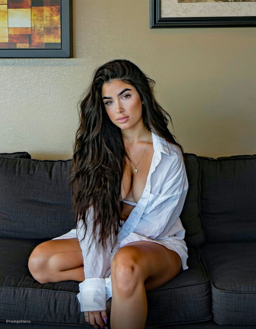 AI generated: Ultra-realistic photograph of the stunning young woman provided in the reference photo with long, vo...