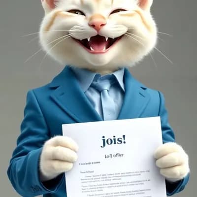 AI generated video: Cat is happy holding job offer letter, clapping 