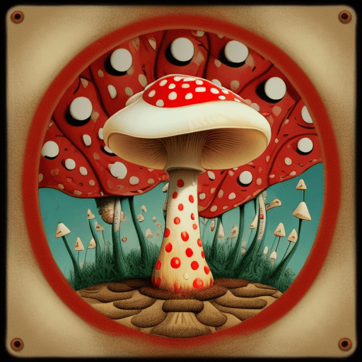 AI generated: A logo with an amanita muscaria mushroom on a road sign in an abstract dali style