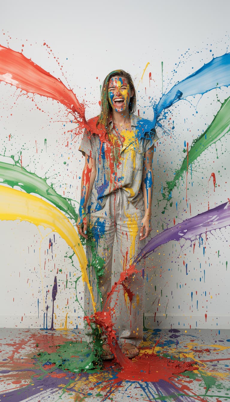 AI generated: a full body photograph of young female looking at the viewer, standing against a plain white wall. T...