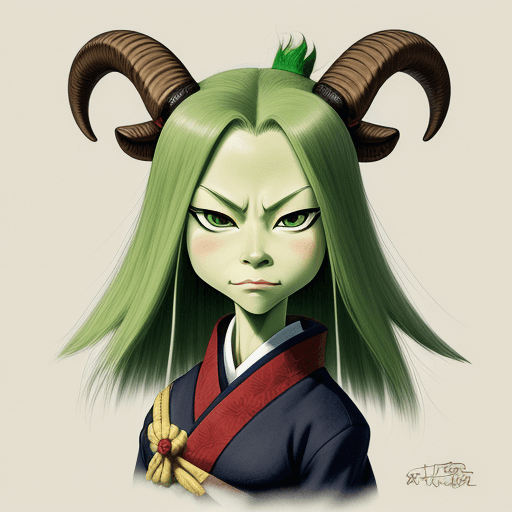 AI generated: artwork by Stan Sakai, style Stan Sakai, 
anthropomorphic goat, female, samurai, green eyes, anime
