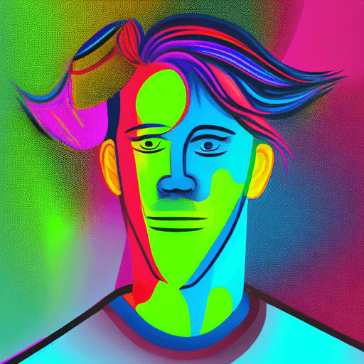 AI generated: vibrant, digital art, portrait of a male figure, digital illustration with a flat color, straight-on...