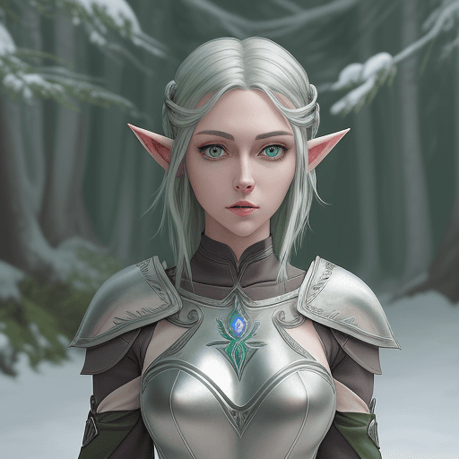 AI generated: "2D animated style with soft shading and pastel colors, medium shot of Arivanya, a Snow Elf (Falmer)...