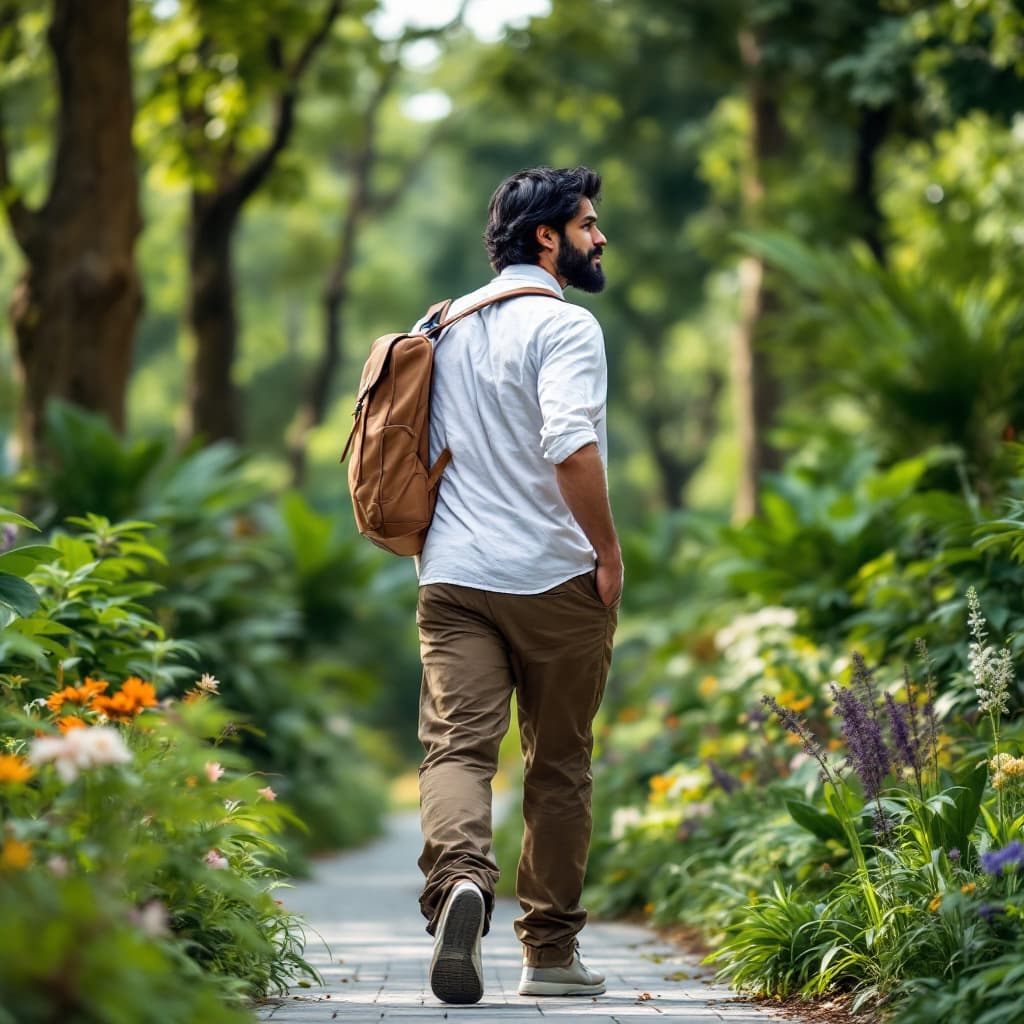 AI generated: A tall man with 6 foot height, medium length black hairs and medium long black beard. Wearing casual...