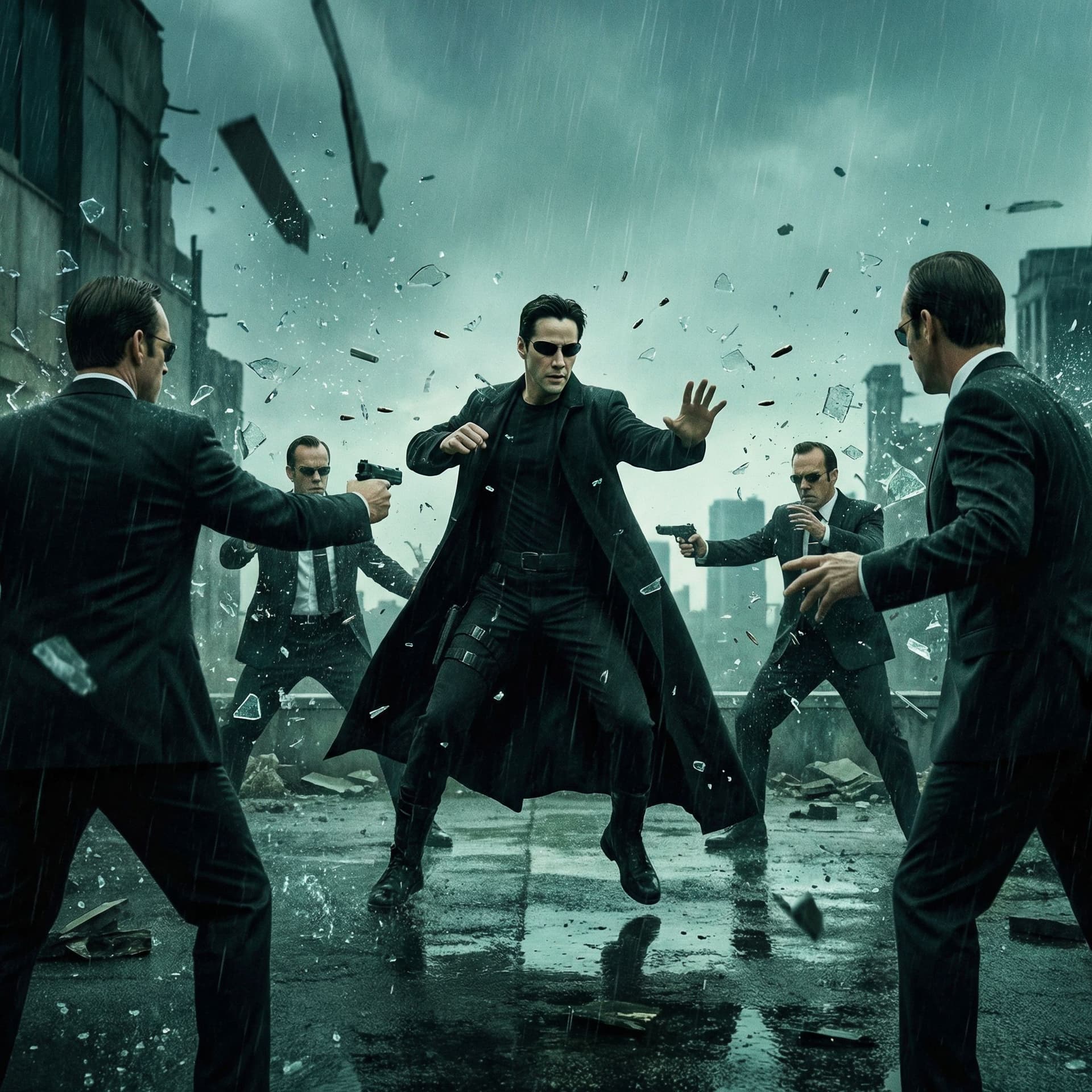AI generated: 4K HD fantasy realism fight scene from the movie The Matrix