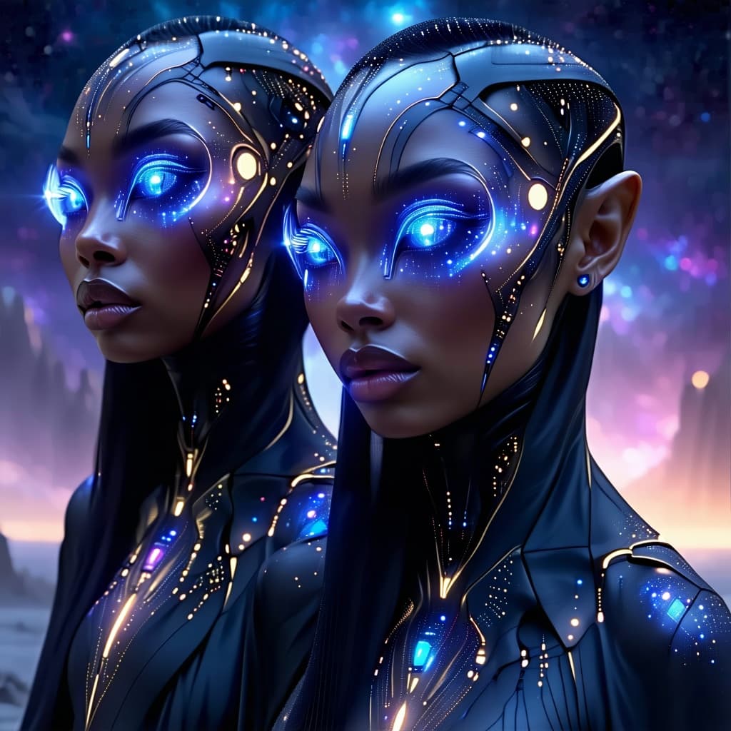 AI generated: Create a unique, flesh, organic, human or human-like species, Male, Female, and family. Otherworldly...