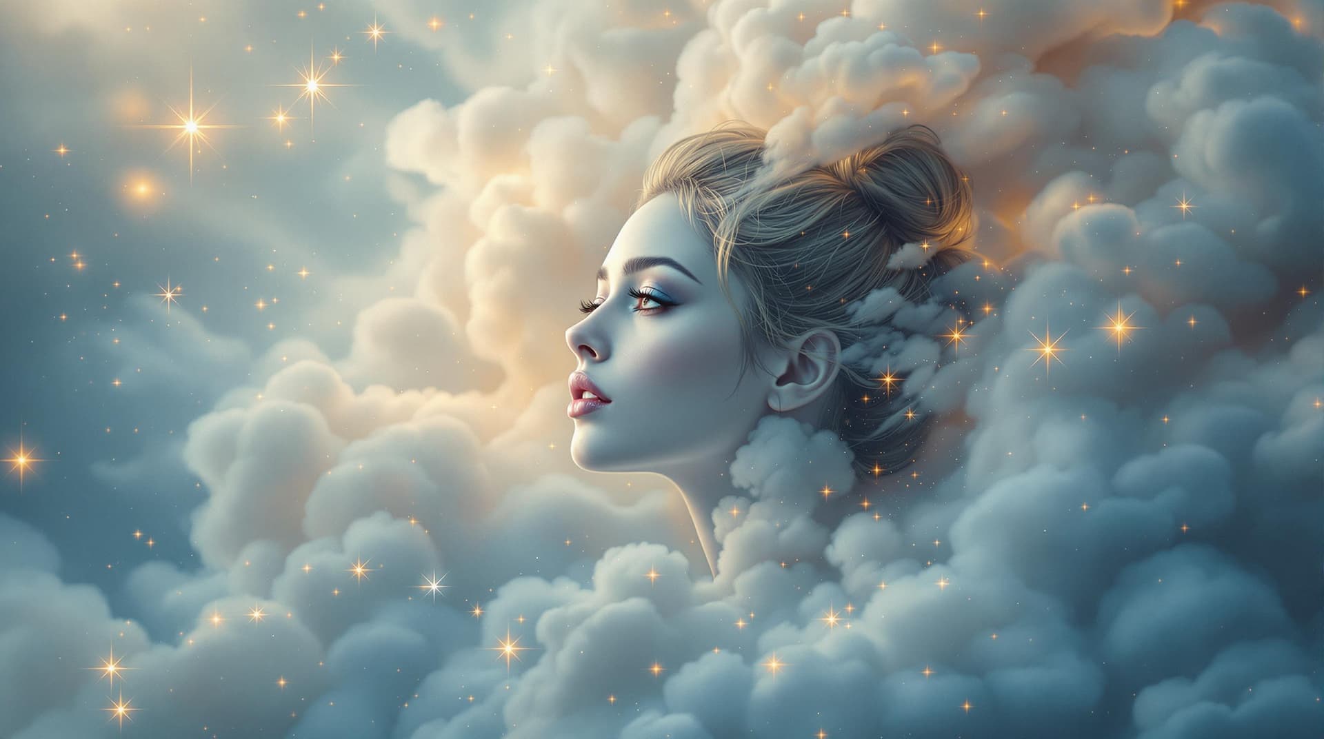 AI generated:  a starwar poster with misty blue and earth tones vaporous cloud, resembling a celestial aura, with ...