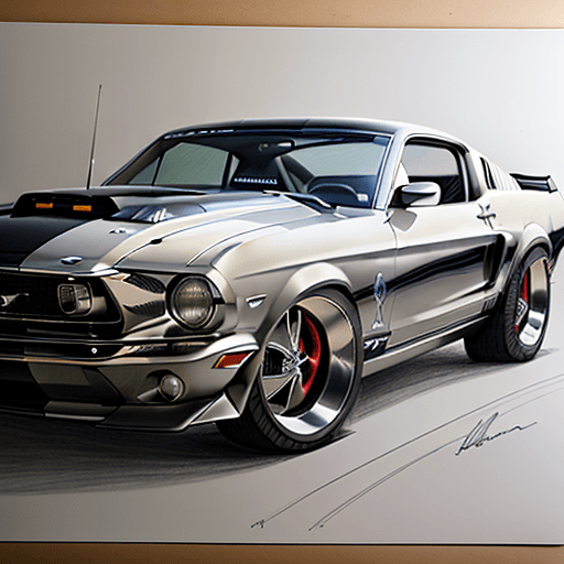 AI generated: Professional pencil drawing by an auto designer, Ford Mustang Eleanor, in the style of auto design, ...