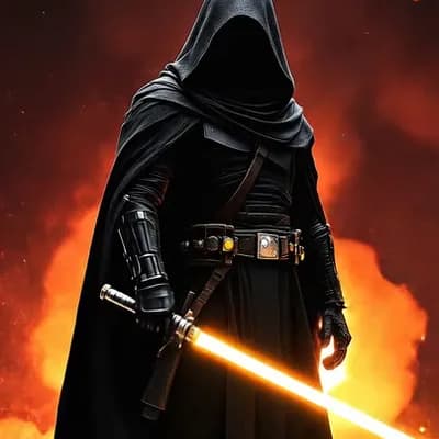 AI generated video: Master Jedi Knight raises his lightsaber and gets in a fighting stance preparing for battle