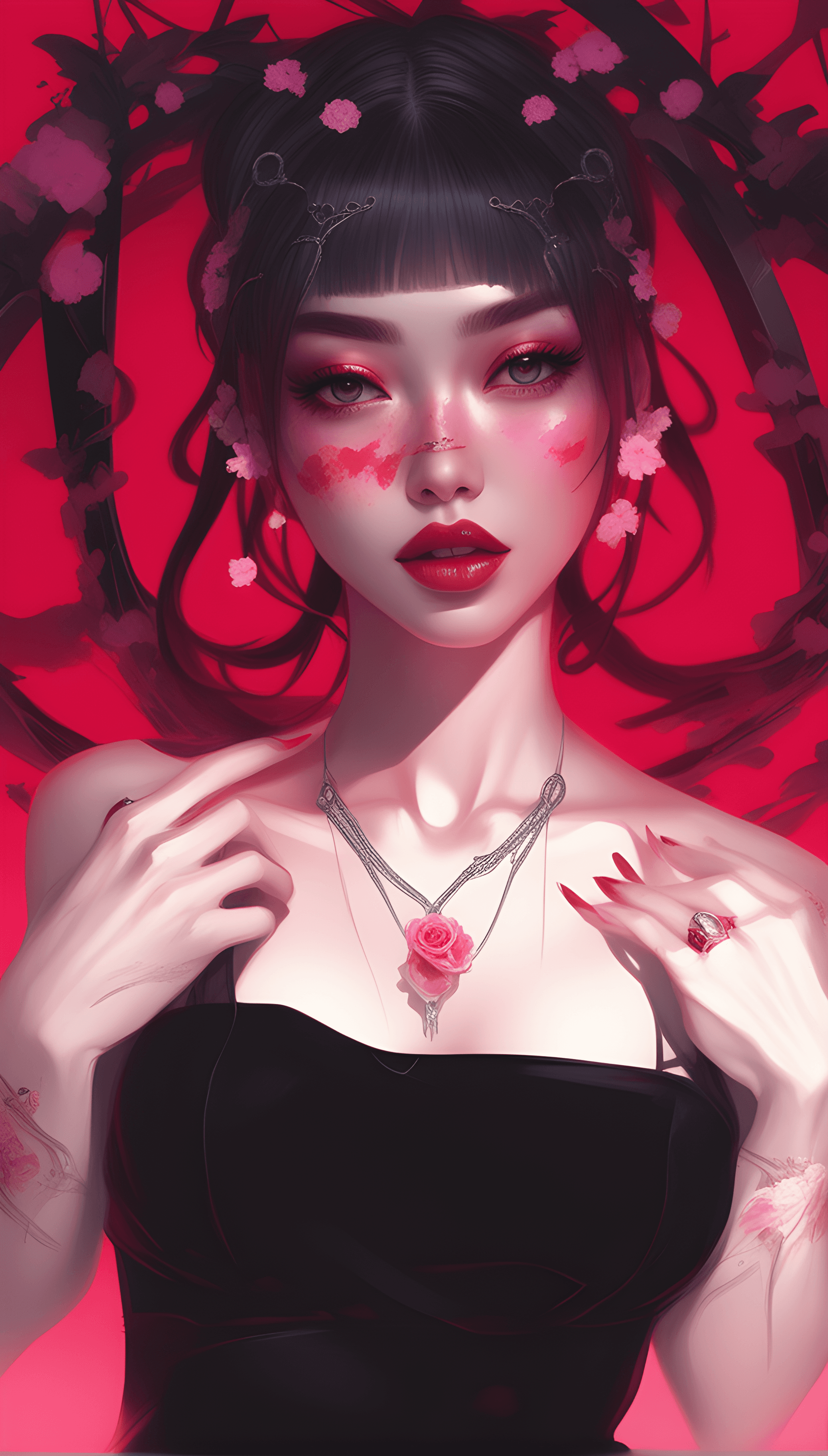 AI generated: a painting of a woman with flowers on her head, cyberpunk art, inspired by Yanjun Cheng, trending on...