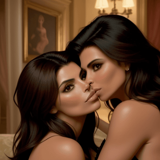 AI generated: eva longoria morena baccarin lesbian kissing each other long haired version