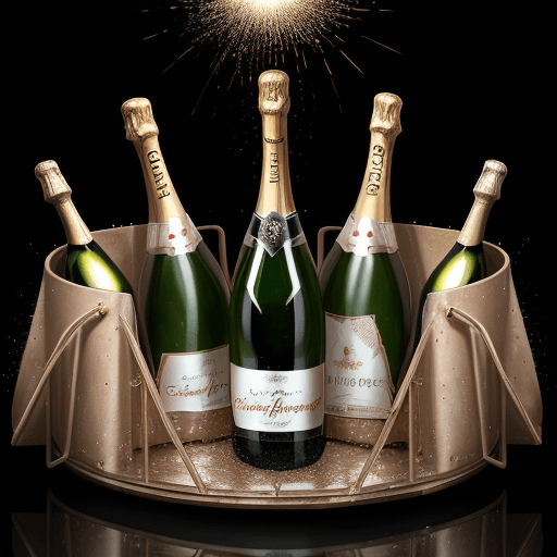 AI generated: A small transport cage with several bottles of champagne inside, which have burst and spilled their ...